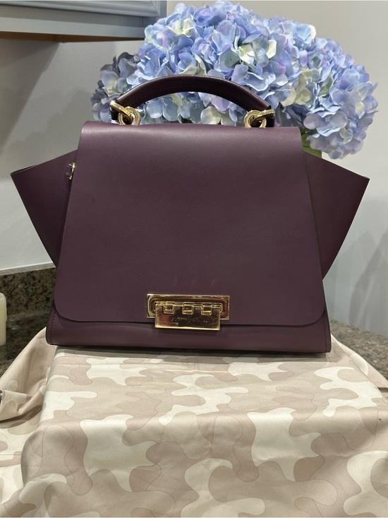Zac Posen Handbags - Zac Posen Plum Structured Top-Handle Satchel with Gold Hardware